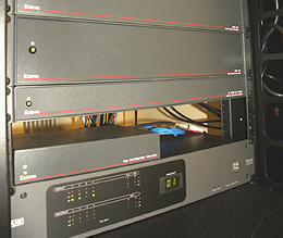 Equipment Rack with Extron P/2 DA4xi and DA4 RGBHV Distribution Amplifiers and WindoWall Processors