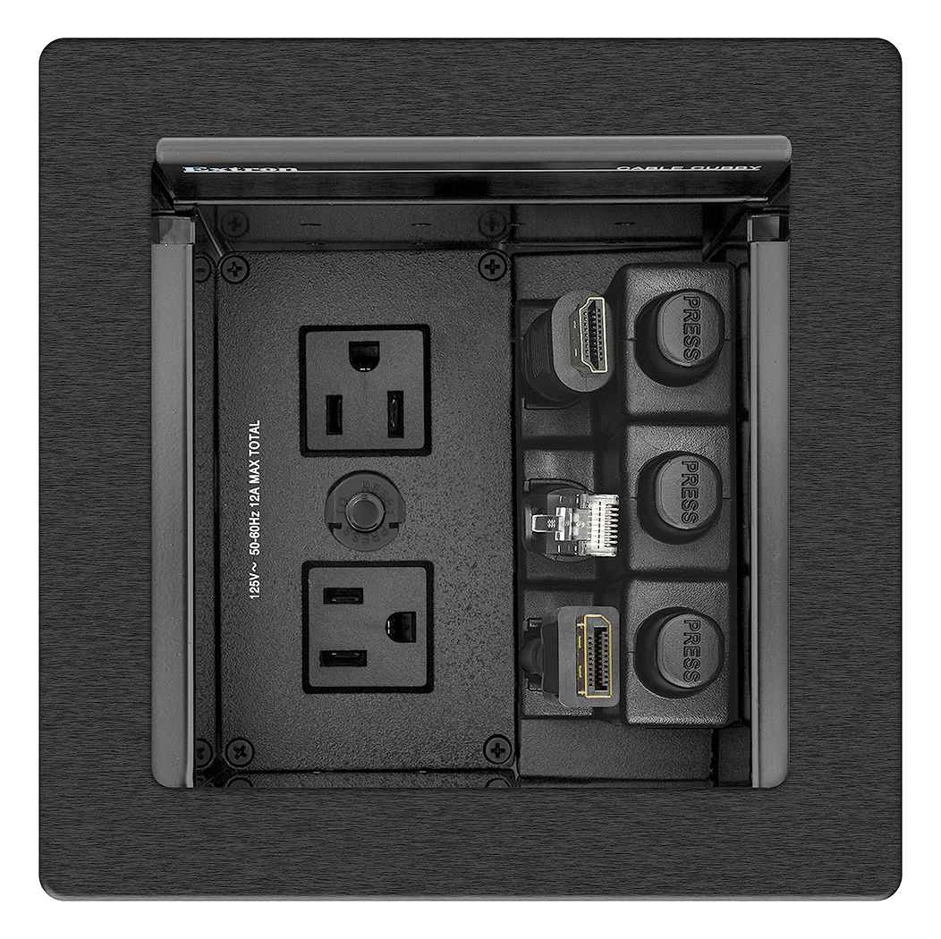 Cable Cubby 500 US AC features AC 104 US module which includes an attached power cord, two 2’ US AC cables, and a 12A reset button