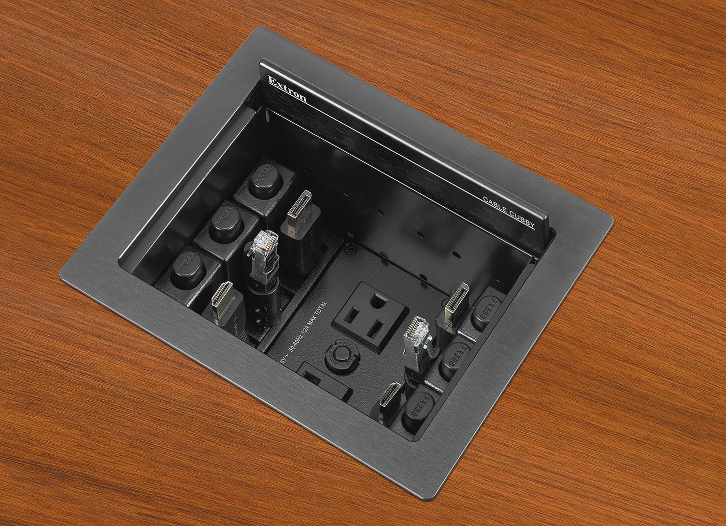 Cable Cubby 700 complements installations in high end conference rooms and board rooms