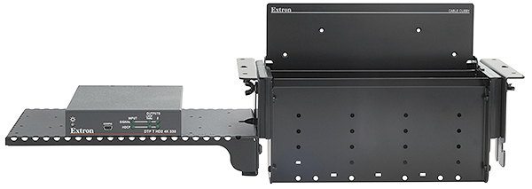 PMK 155 Mounting Kit allows installation of up to half-rack width products, such as an HC 404 Meeting Space Collaboration System transmitter, to the enclosure