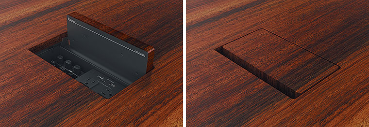Integrated lid serves as a mounting base for wood, stone, or other surface-matching material