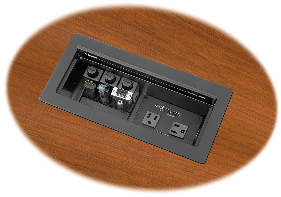 Cable Cubby 1200 shown with optional AC+USB 222 US Power Module and Retractors