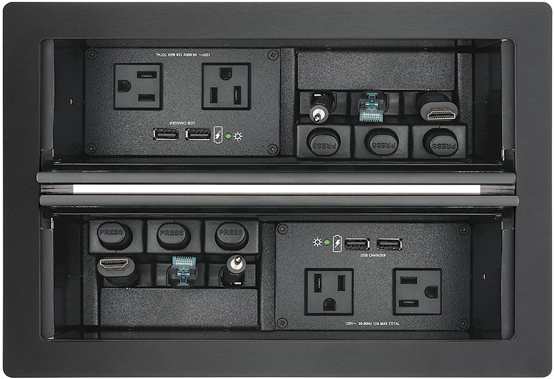 Cable Cubby 1400 shown with optional AC+USB 222 US Power Modules and Retractors
