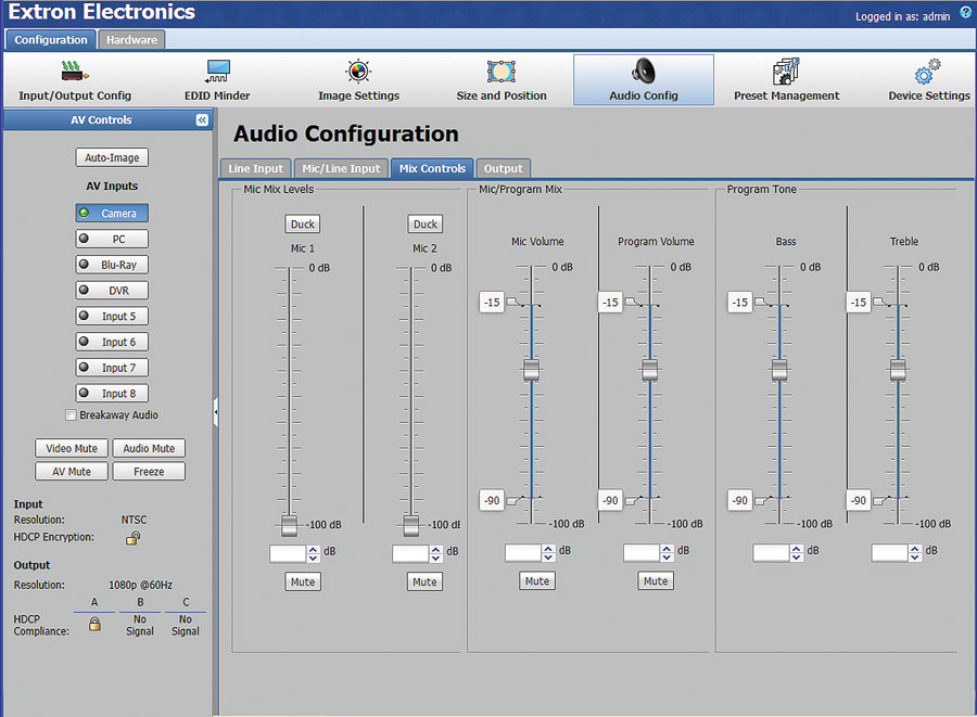 Audio Configuration Web Page