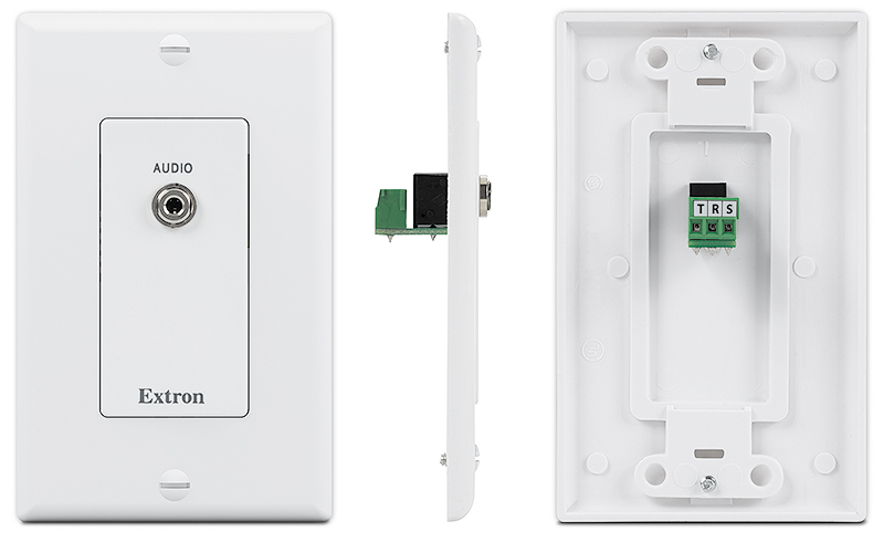 All WPD 100 Audio Series wallplates include a captive screw connector on back for easy wiring. The WPD 101 3.5 mm features one 3.5 mm audio connector and is available in white.