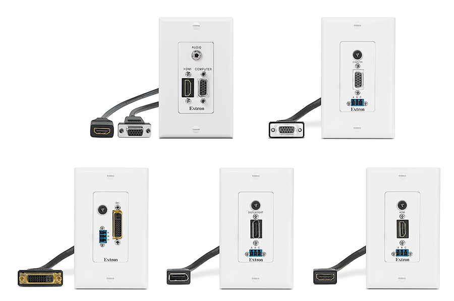 WPD AV Control Series are available with HDMI, DisplayPort, DVI, or VGA with 3.5 mm audio and/or control ports on a single-gang decorator-style wallplate