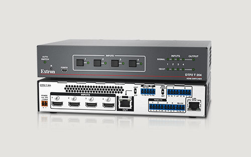 Extrons neuer Umschalter mit vier Eingängen und integriertem DTP2-Sender für 4K/60 bei 4:4:4 mit HDCP 2.3 lieferbar