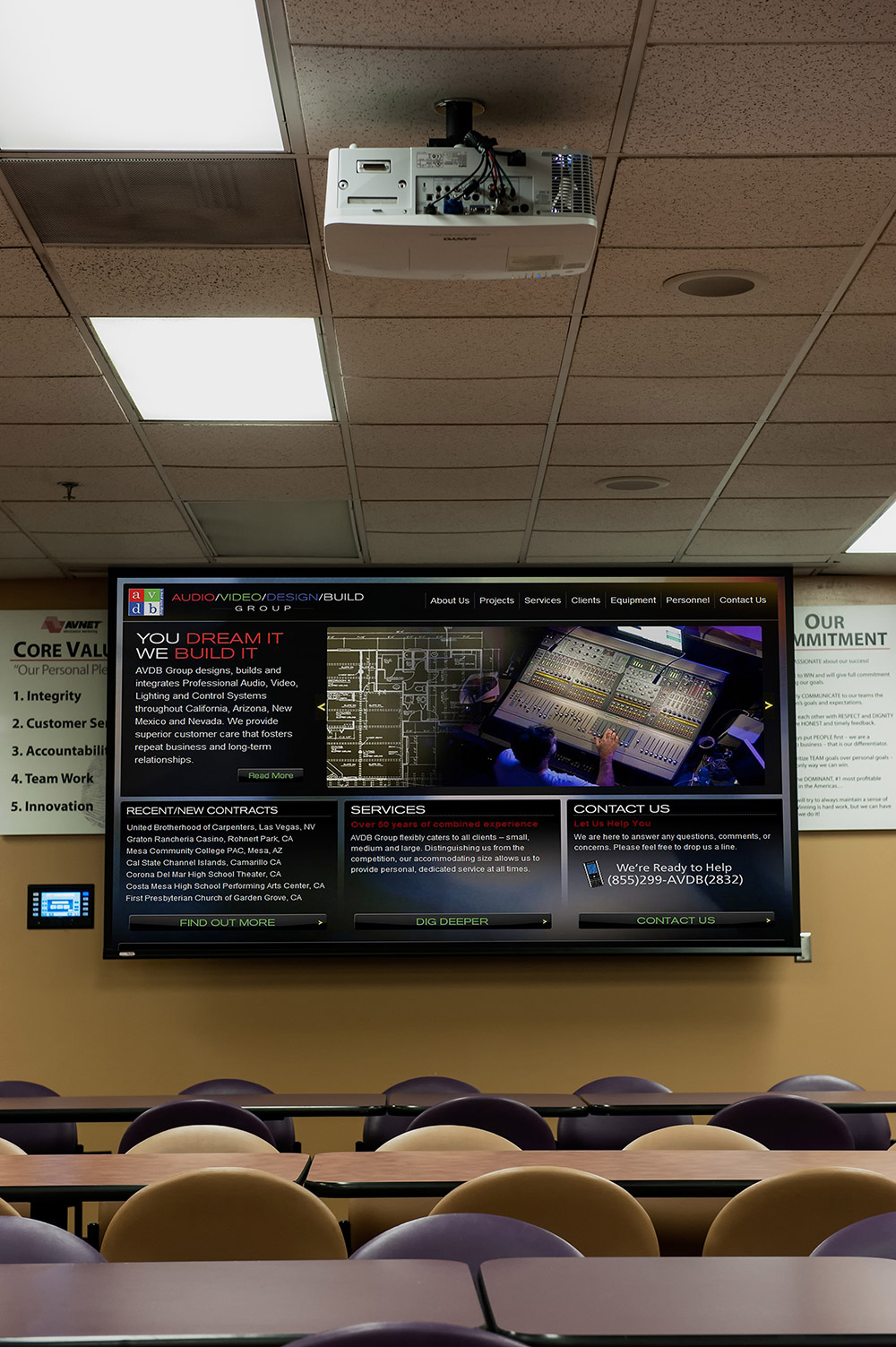 A TouchLink touchpanel is used to select inputs for presentations during company events and <nobr>all-hands</nobr> meetings in the café.