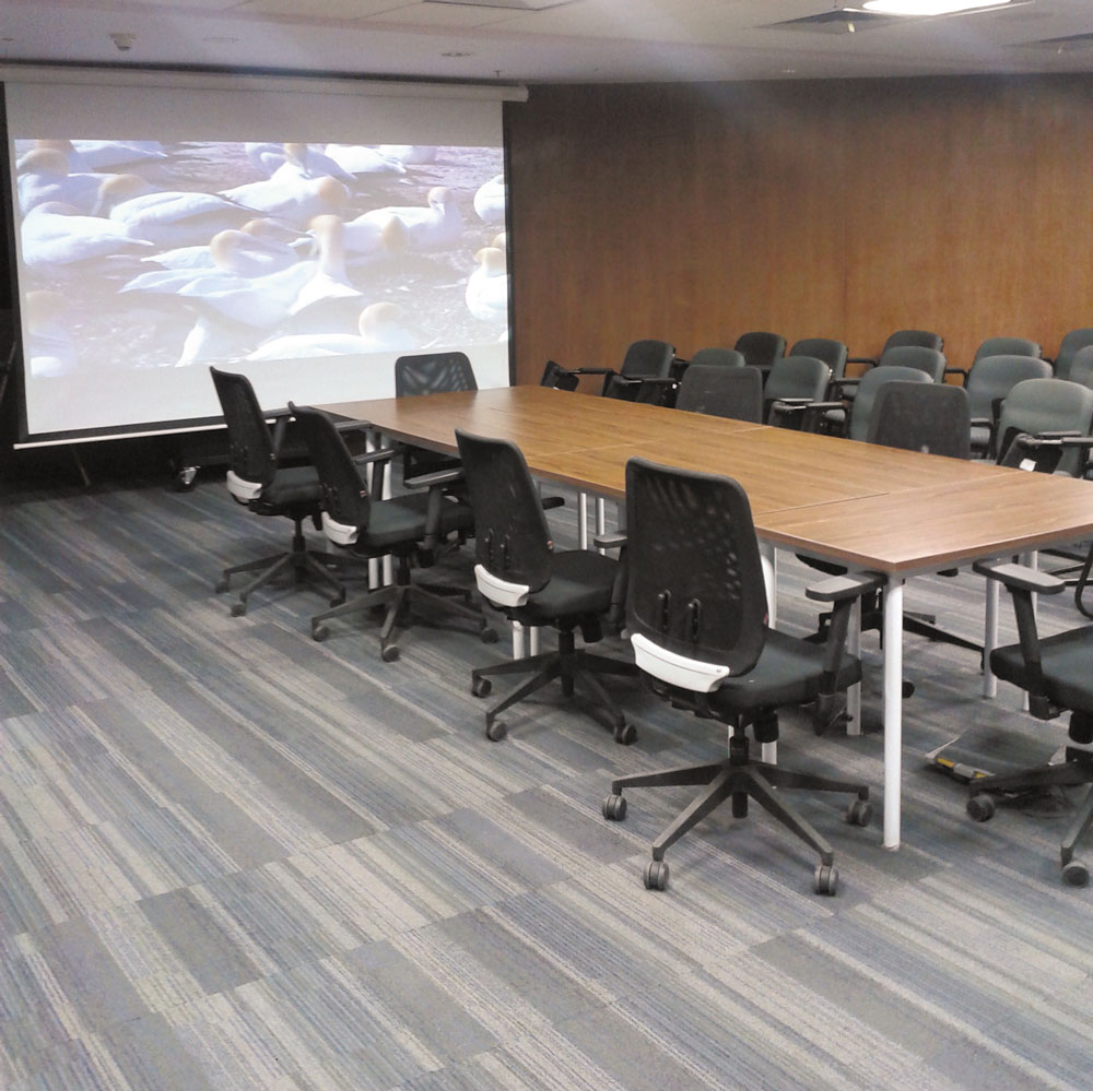 The conference room is used for meeting overflow from the auditorium, and for local AV presentations.