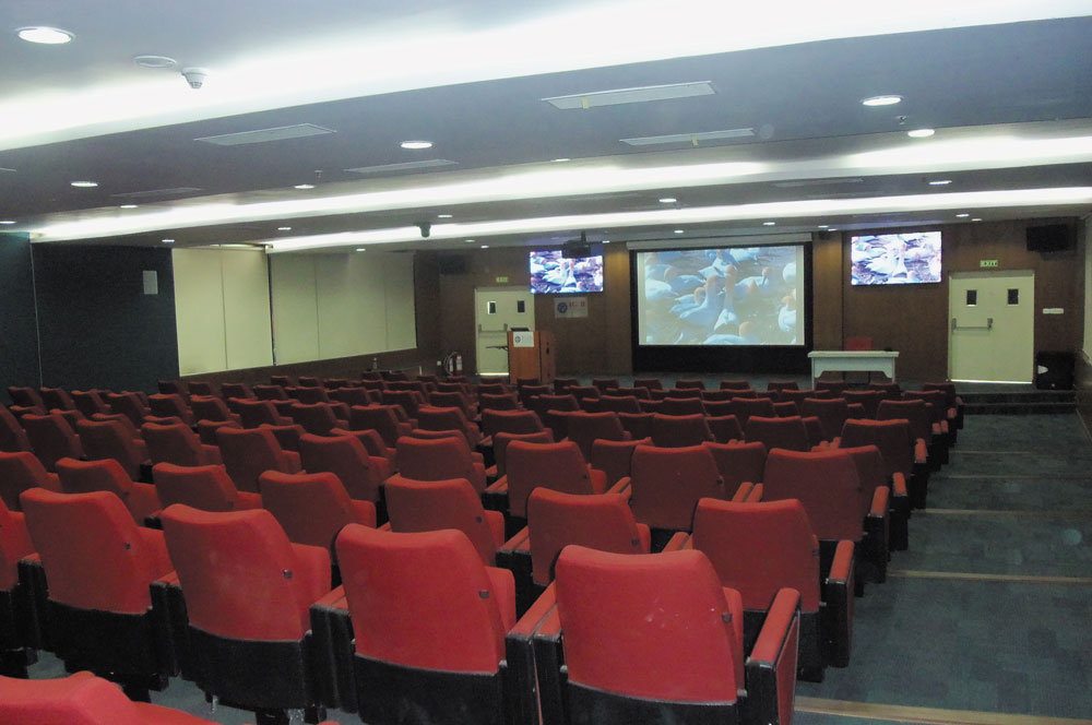 The XTP System provides flexible AV switching and distribution in the auditorium, allowing complete flexibility on which content will be shown on each of the display devices.