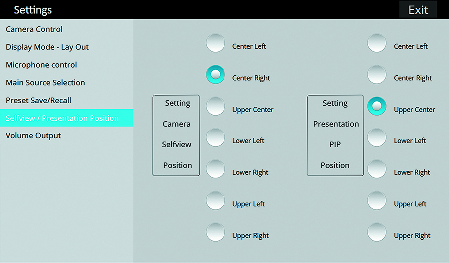 Lift Template Self-view and Presentation Position Settings