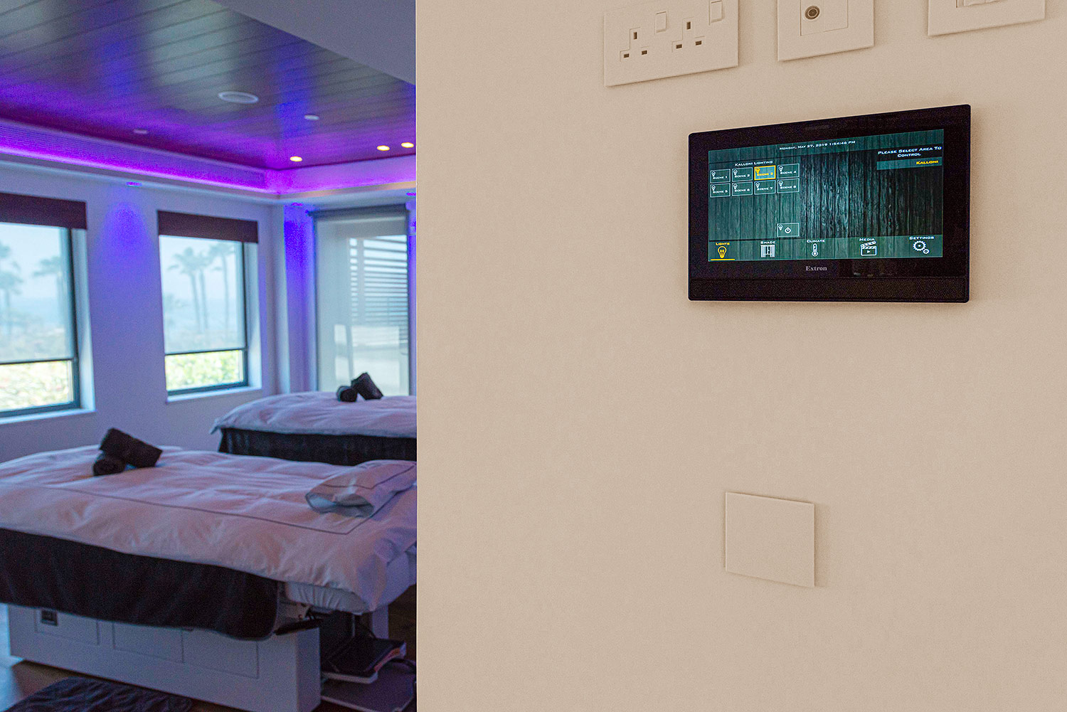 Wall-mounted touchpanel in the Kalloni Spa