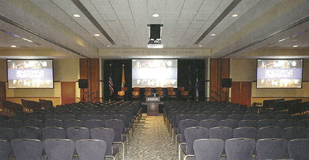 The McIlhenny Ballroom with three projector screens