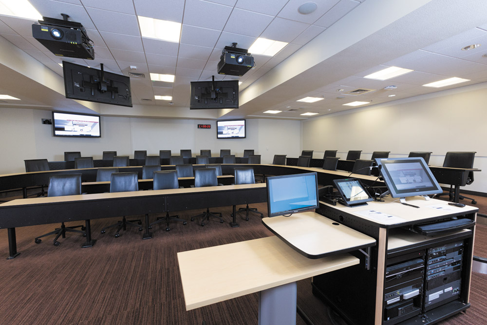 Classroom with Extron TLP Pro TouchLink Pro Touchpanel mounted on lectern