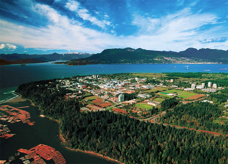 Aerial view of the University British Columbia campus in Vancouver - courtesy of UBC Faculty of Medicine