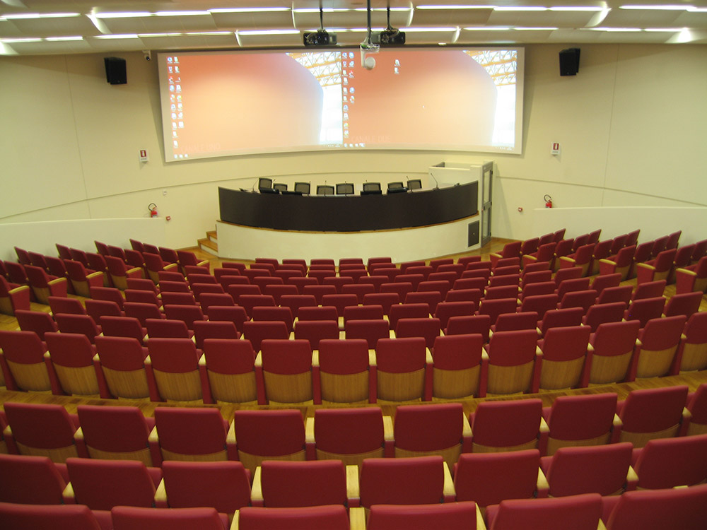 The auditorium includes AV technologies for standard classroom activities to full multimedia presentations at conferences and other important campus events.