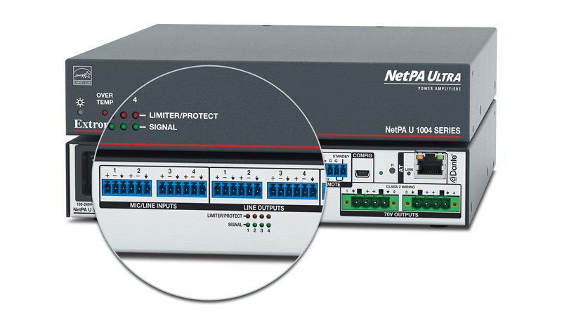 Close up of the line inputs and outputs on the rear panel of the NetPA Ultra.