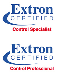 Logos for Extron Certified Control Specialist and Extron Certified Control Professional