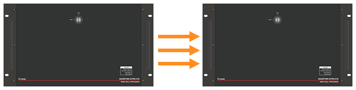 Un diagrama que muestra dos Quantum Ultra con tarjetas de expansión conectadas con cables de fibra.