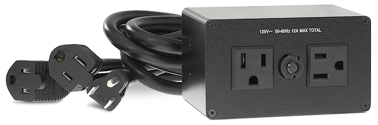 AC 104 US comes with an attached power cord, two 2’ US AC outlet cables, and a 12A reset button