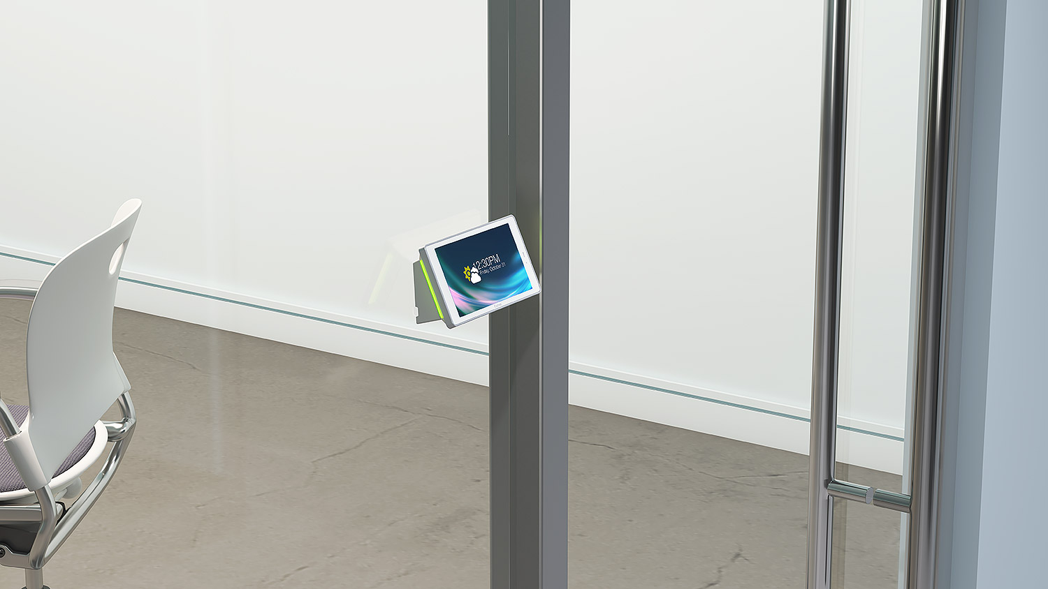 AMK 4 in white installed on glass (Touchpanel sold separately)