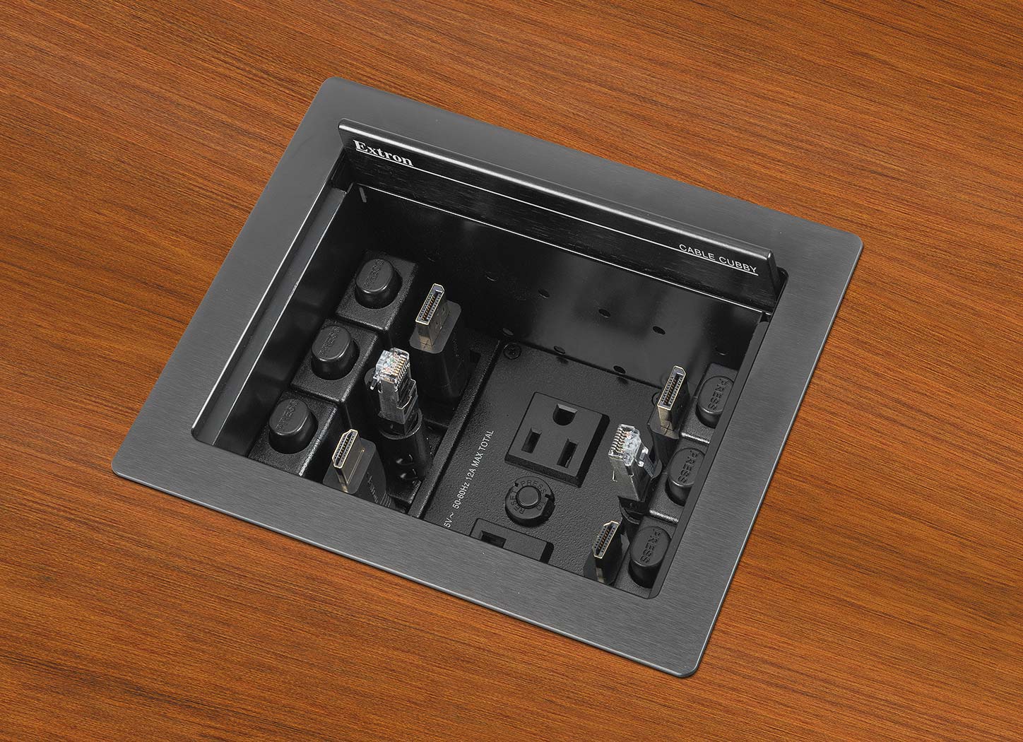 Cable Cubby 700 complements installations in high end conference rooms and board rooms