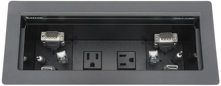 Cable Pass-Through Bracket Kit allows four AV cables to be mounted at the outer edges of the enclosure; sold in pairs 