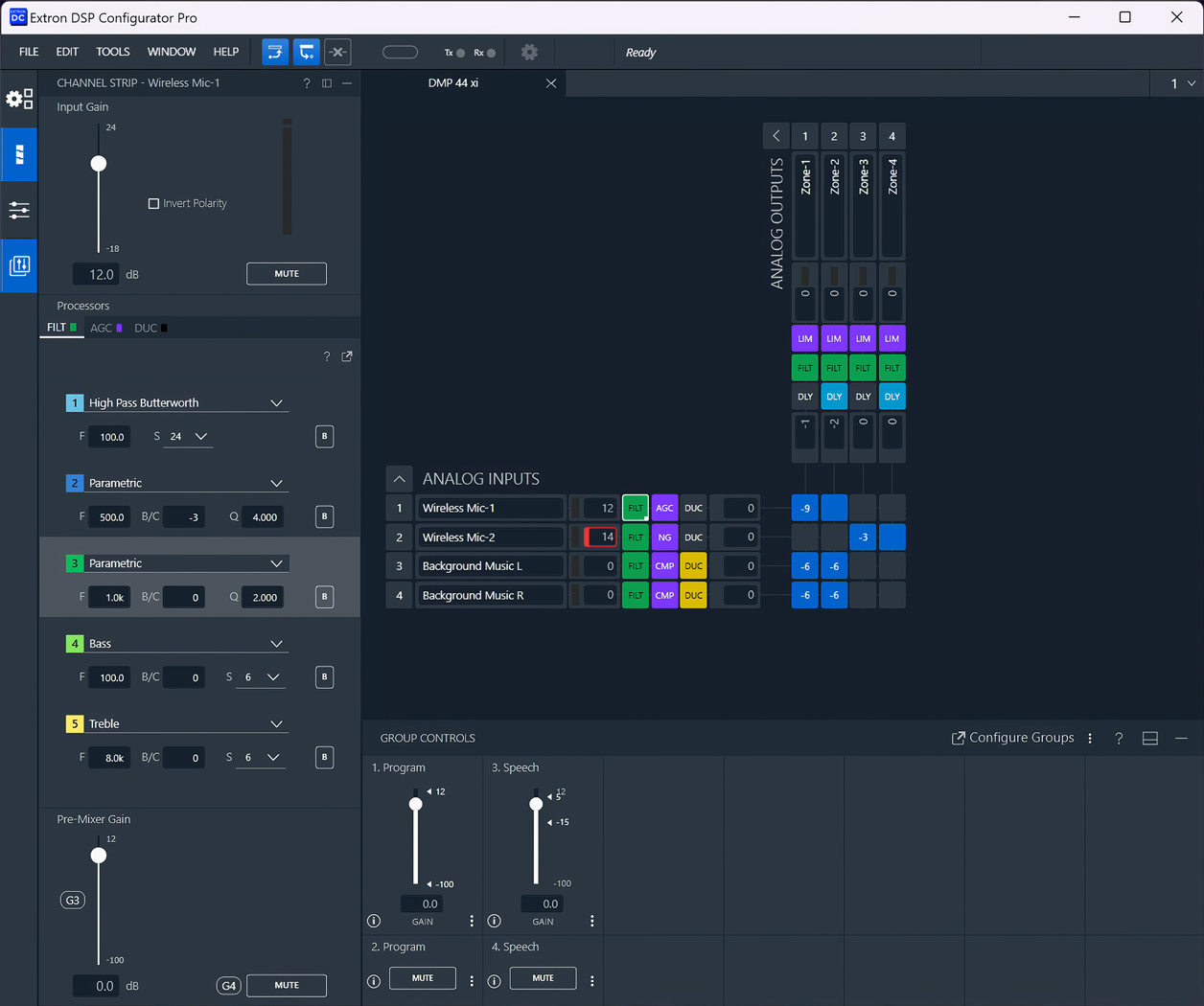 Channel Strip and Matrix Mixer with the DMP 44 xi