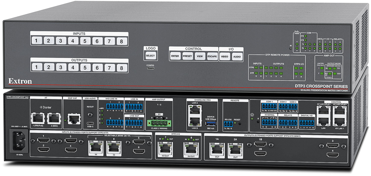 DTP3 CrossPoint 642 IPCP A SL - with control processor, 200 watt configurable power amplifier, and ShareLink Pro wireless presentation system