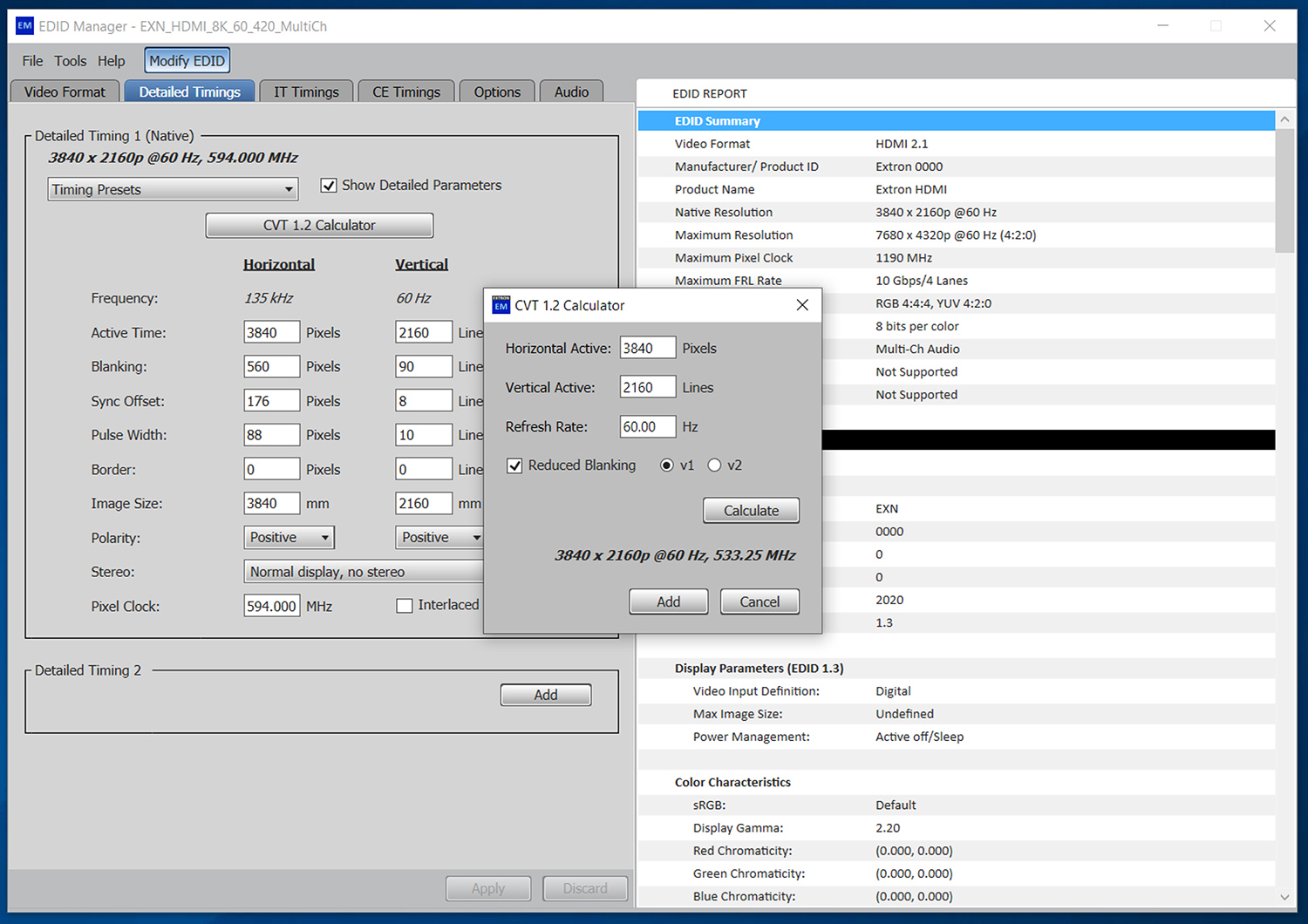 EDID Manager 2.1 - Detailed Timings and CVT