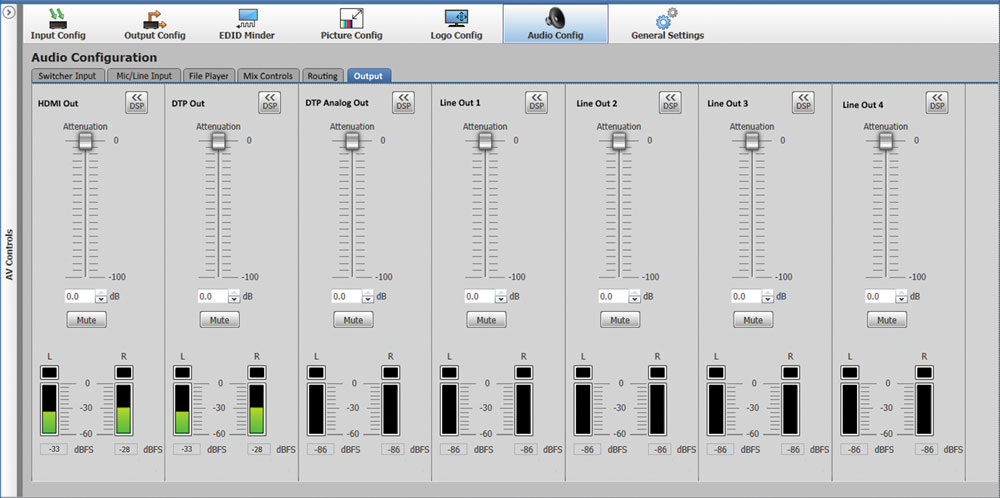 PCS Audio Output Configuration Screen