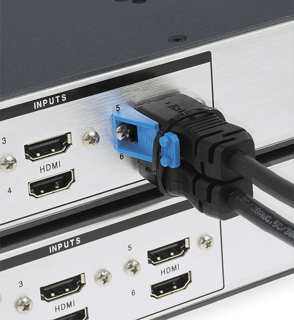 Secure cables to HDMI-equipped devices – Stacked LockIt installation