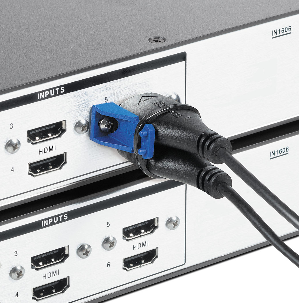Secures cables to HDMI-equipped devices – Stacked LockIt Plus installation