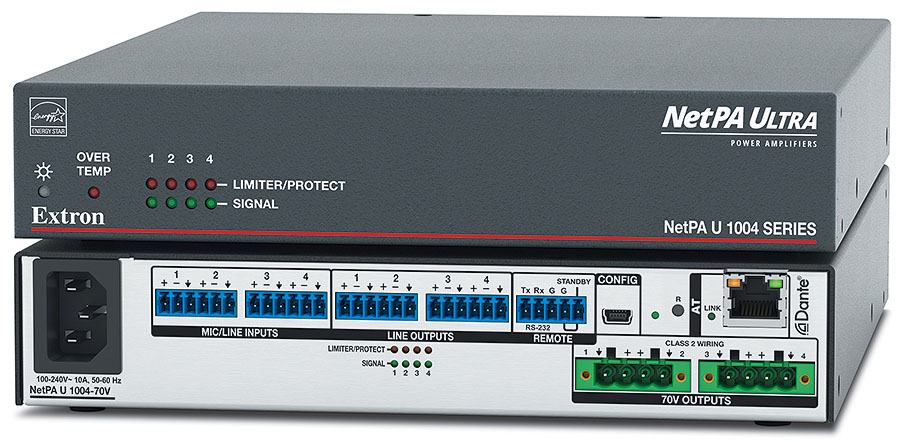 NetPA U 1004-70V – 4 Channels, 100 watts – 70 volts