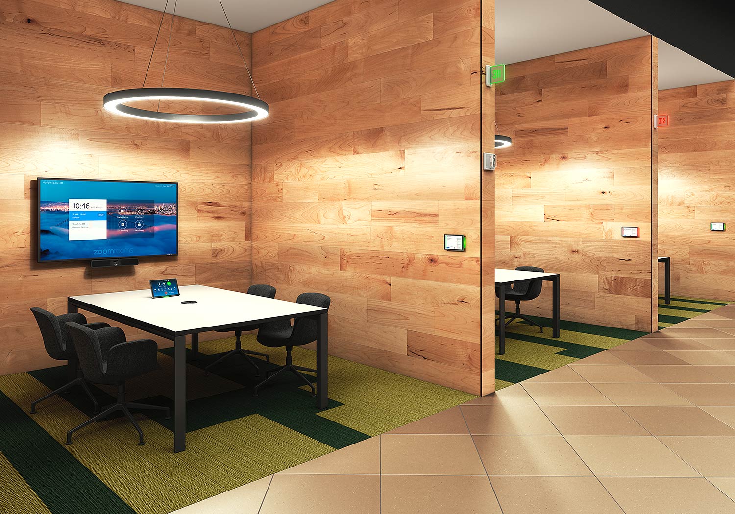 Room Environment with Black Finish TLS Scheduling Touchpanel Mounted on Wall