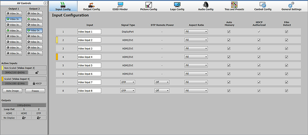 PCS Input Configuration Screen