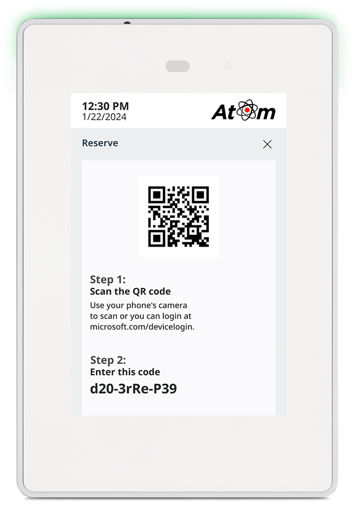 TLS 300M - White:  Extron Room Agent users can scan a QR Code for Microsoft 365 or Google calendars to reserve, extend, check-in, and release meetings at the TLS panel.