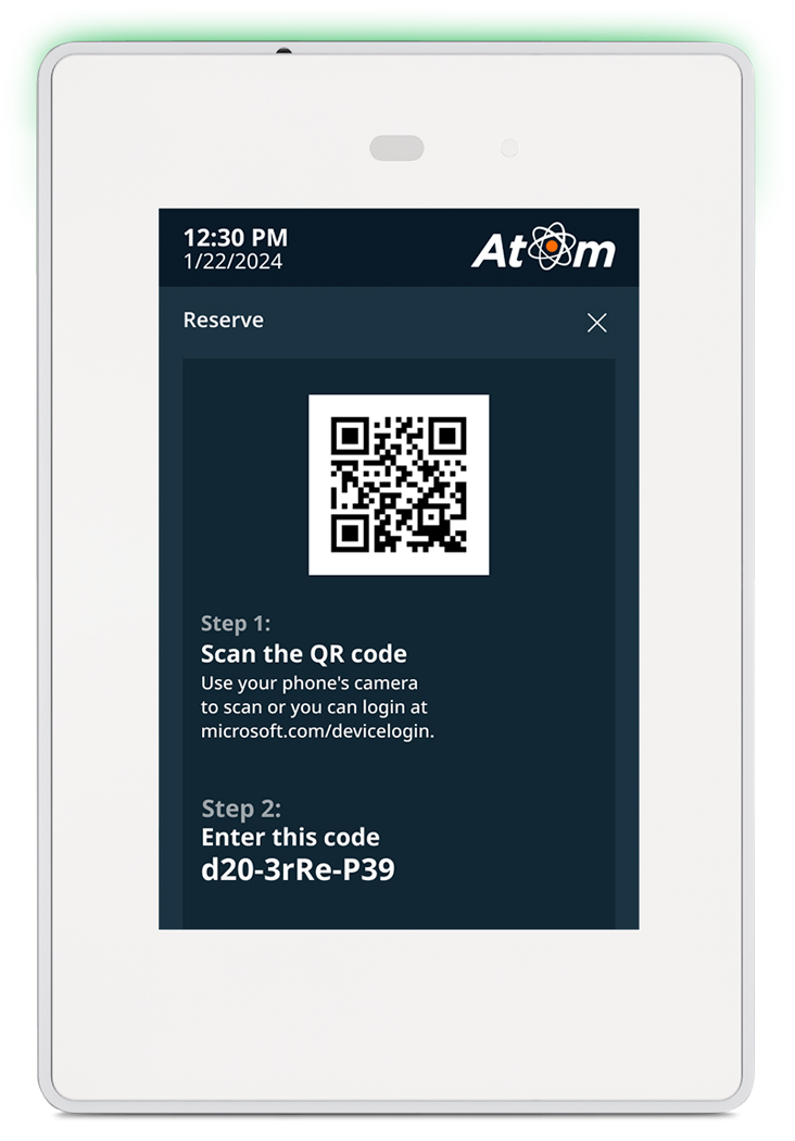 Extron Room Agent users can scan a QR Code for Microsoft 365 or Google calendars to reserve, extend, check-in, and release meetings at the TLS panel.