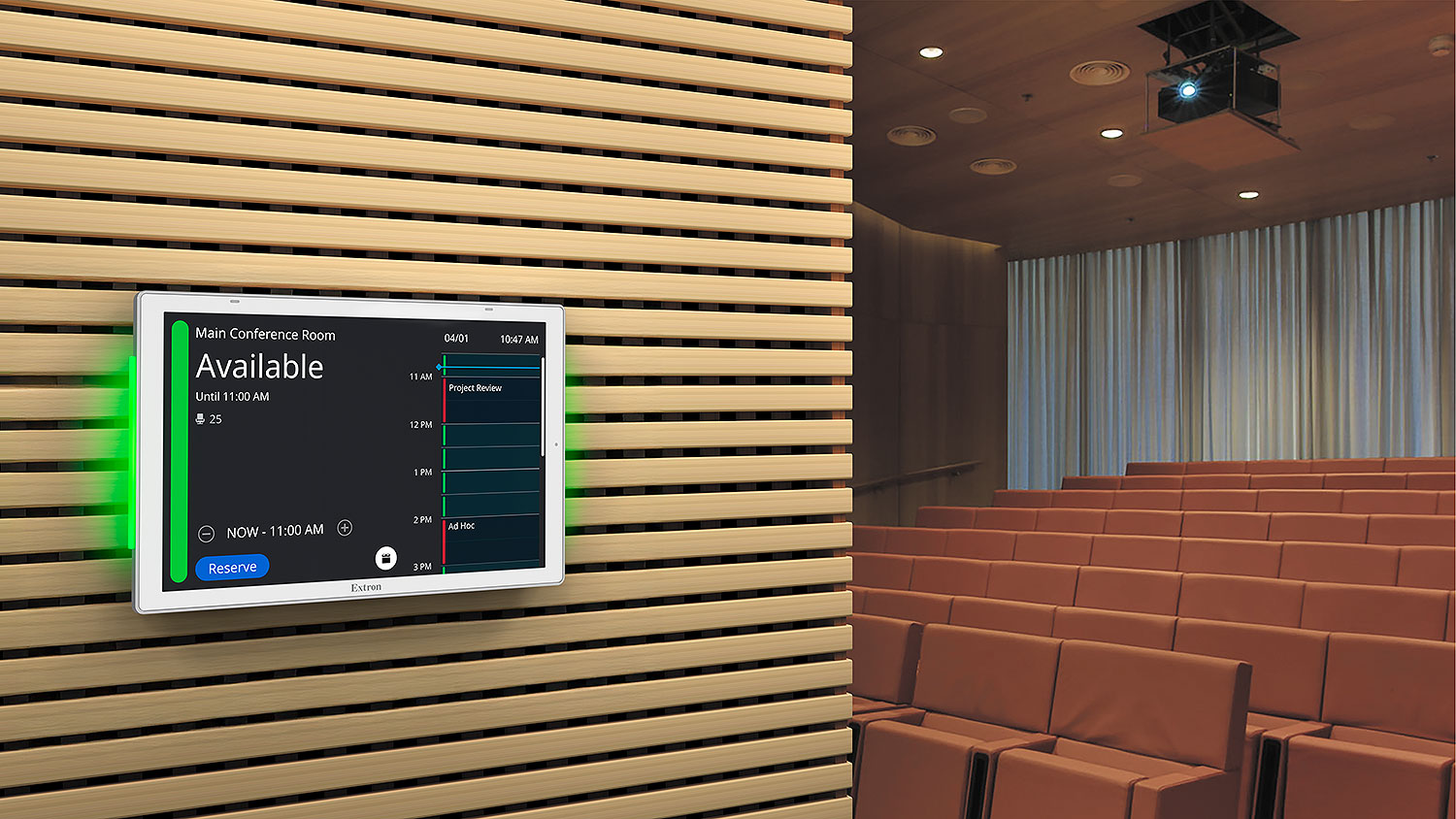 Free Extron Room Agent software user interface on a TLS 835M TouchLink Scheduling Panel