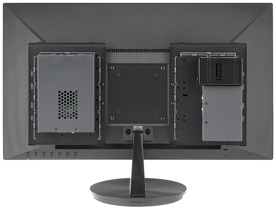 VESA display mounting system is compatible with 2” (50.8 mm) high, 6” (152.4 mm) deep, quarter-rack width products 