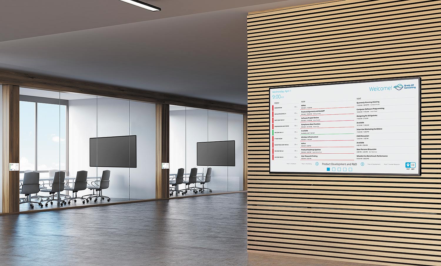 TLSI 201 Wayfinding works with Room Agent Software and TLS Scheduling Panels