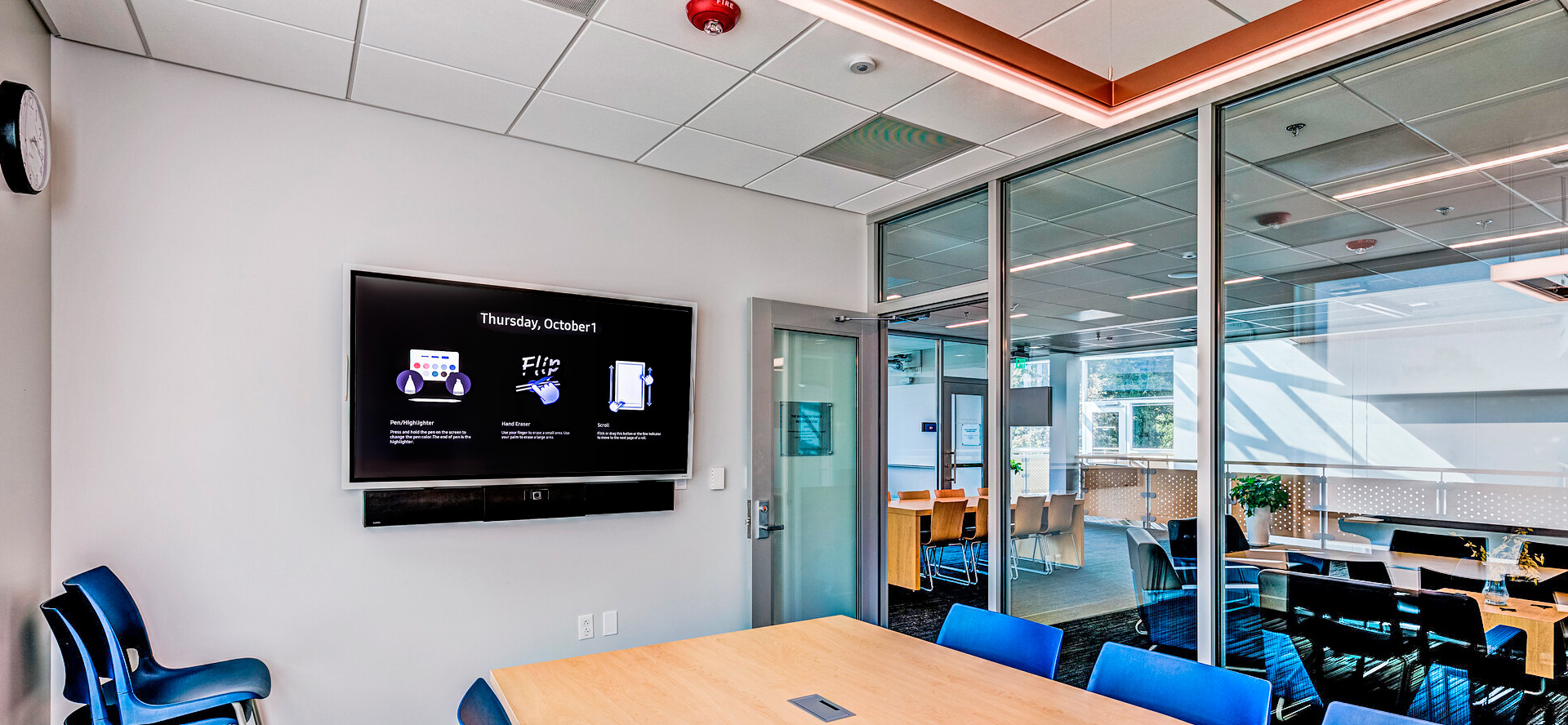 To facilitate collaboration within each classroom as well as the meeting rooms, the design team chose Extron scaling presentation switchers, DTP extenders, SoundField speakers, and Pro Series or MediaLink Plus control products.
