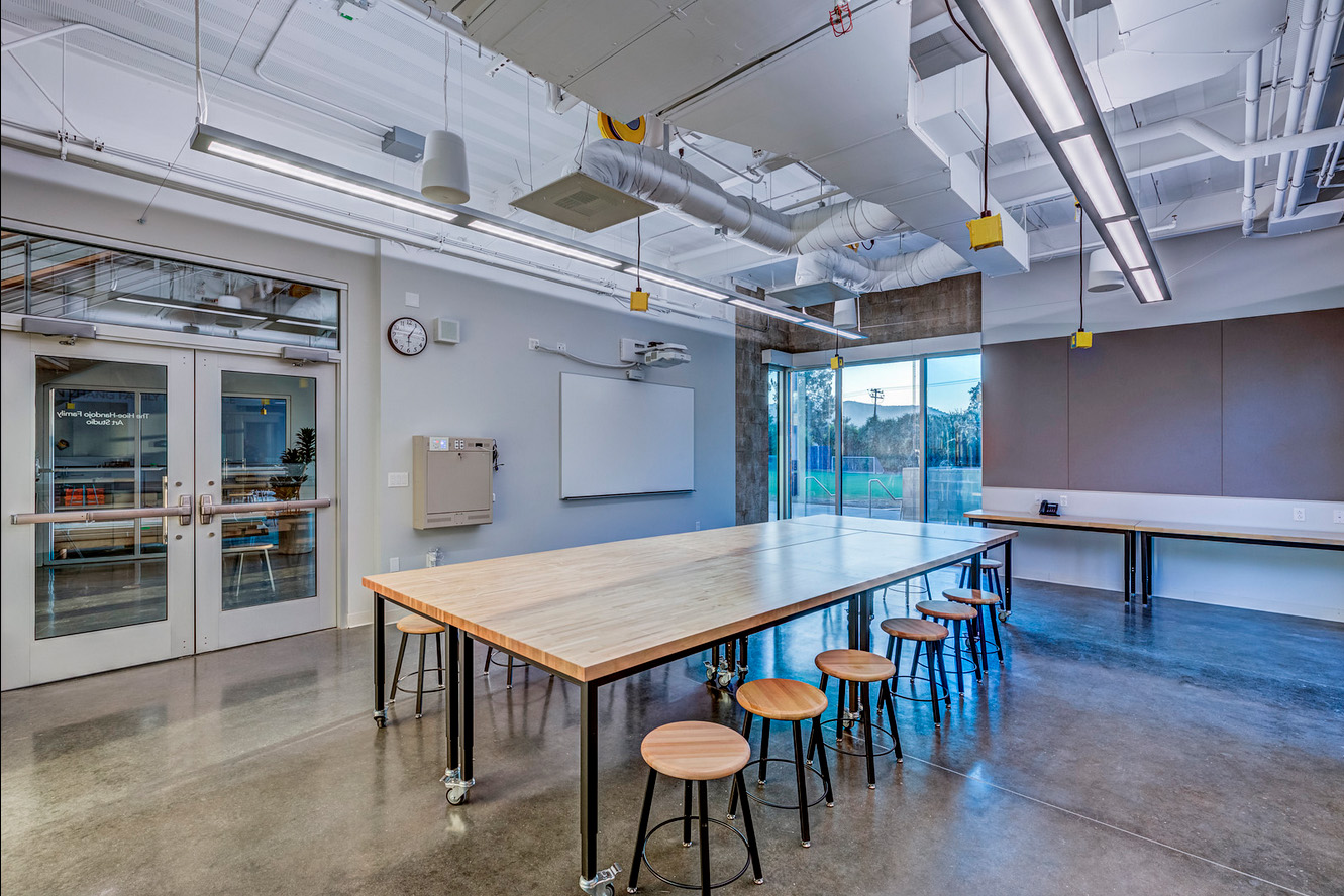 Lab and workshop furniture is on wheels or casters to enable student groups to position it best for collaboration and view the projected image or a display.