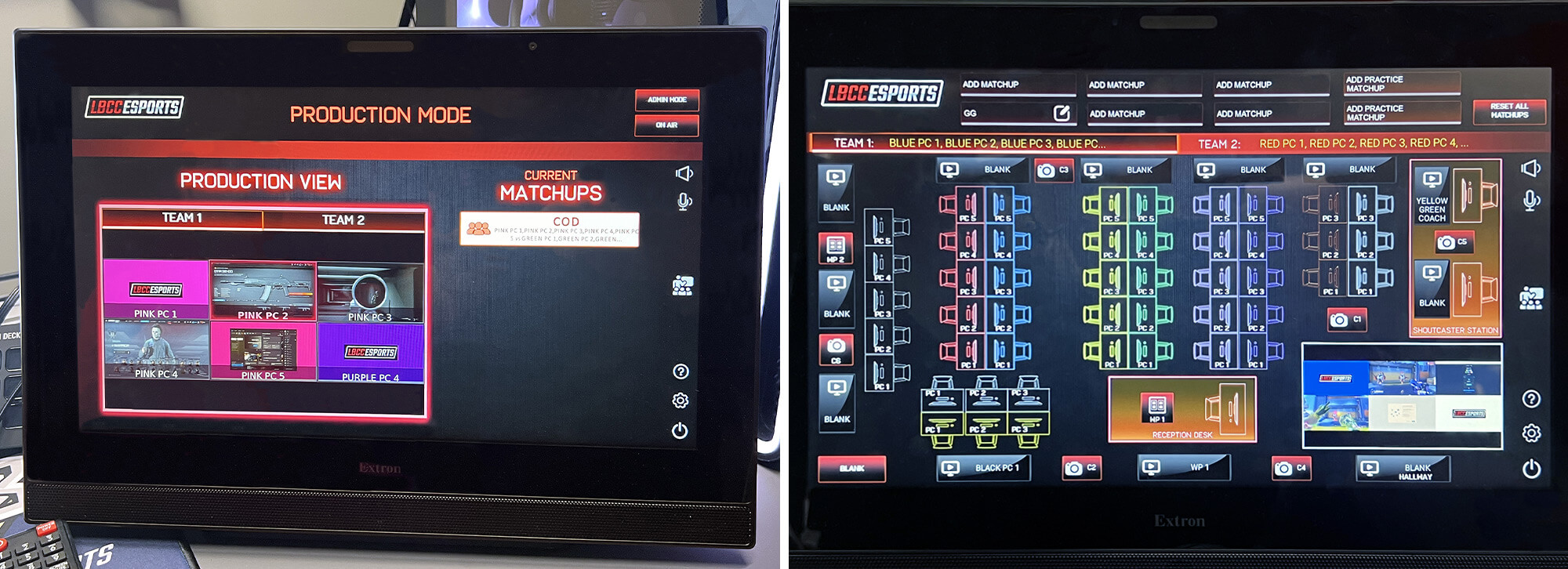 The shoutcaster booth touchpanel includes all of the clerk station controls, plus an array of event production controls.