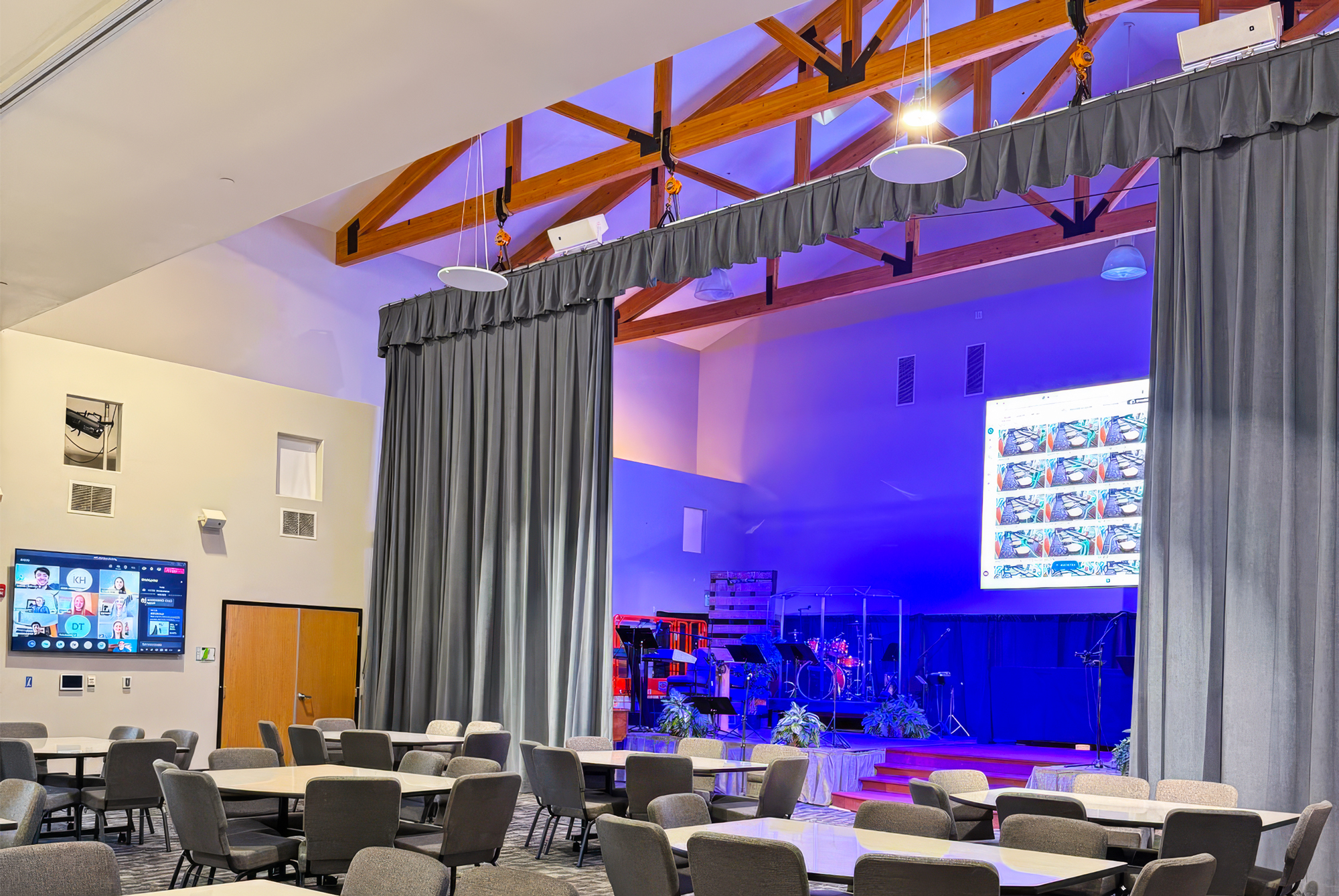 Multipurpose Room performance stage includes an LED Videowall.