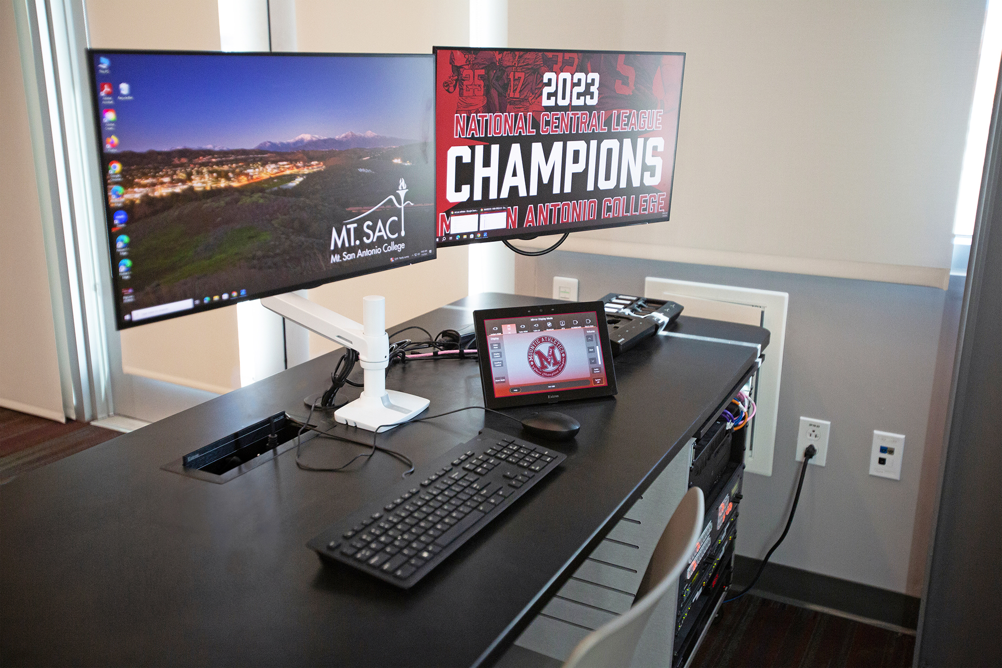 This meeting room within the event center has an AV system that is typical for the various meeting rooms throughout the stadium complex.