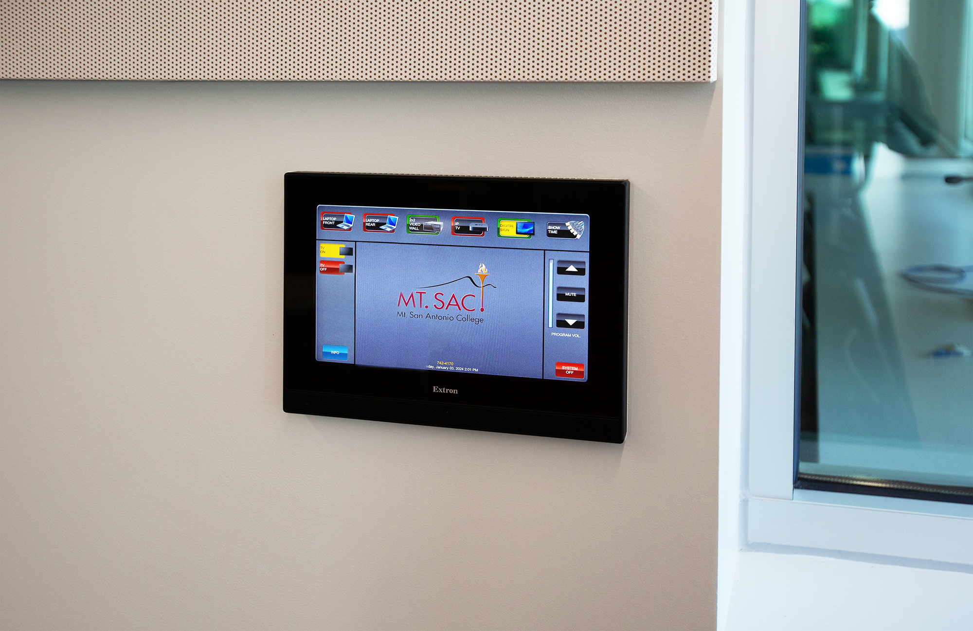 TouchLink Pro touchpanels are wall-mounted in spaces such as the VIP suite, providing intuitive operation of the AV system with little to no assistance required.