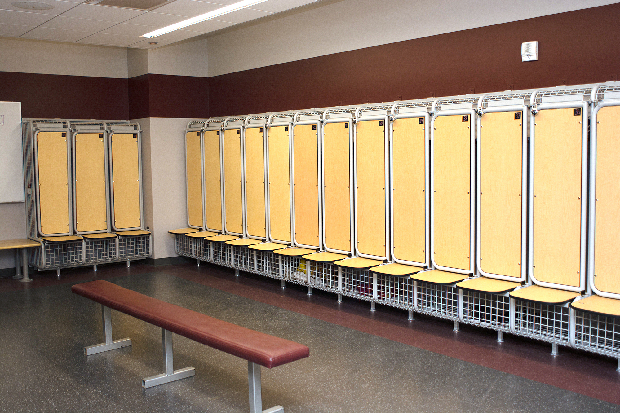 Displays in the locker rooms such as the Men’s Volleyball shown here, enable the student athletes and college staff to stay current with campus activities.