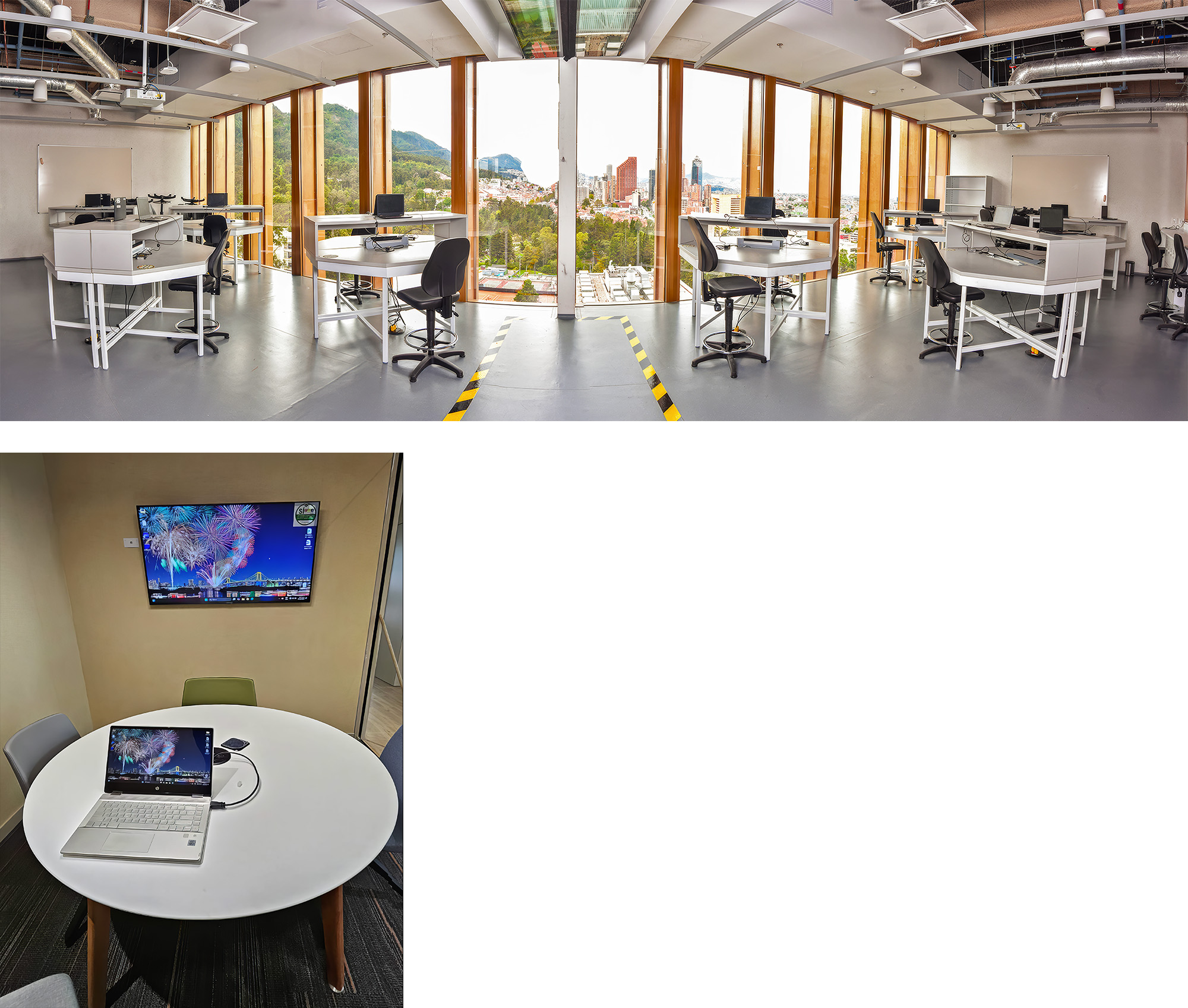 Collaboration spaces come in all sizes, ranging from small, quiet meeting rooms with a single screen for sharing ideas from a laptop to expansive venues with multiple workstations that can send AV content to multiple projectors and pendant speakers.