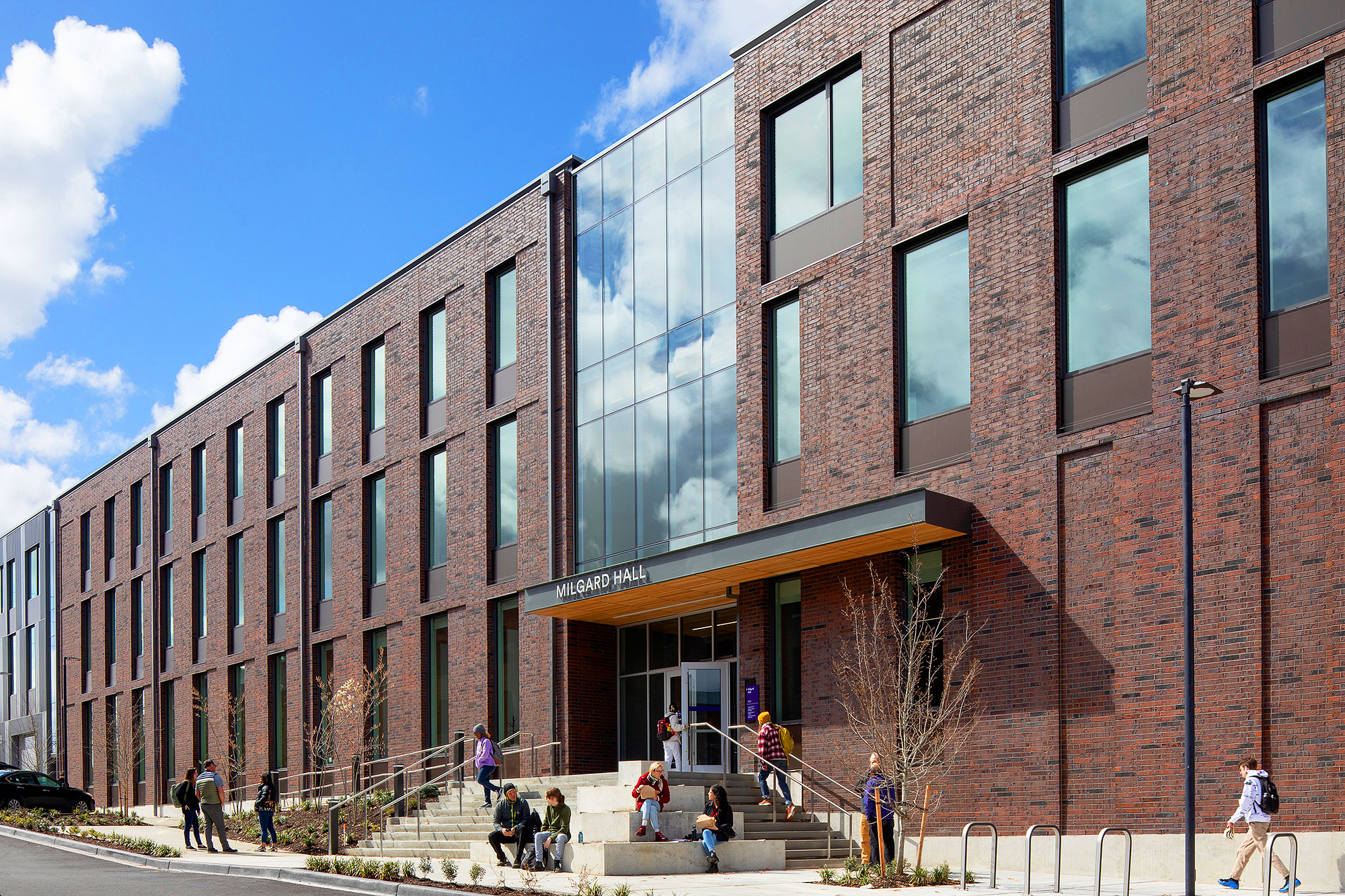 The 55,000 square-foot Milgard Hall is the first building to be constructed from the ground up on the University of Washington Tacoma campus. It houses elements of the School of Business, the School of Engineering and Technology, the Global Innovation and Design Lab, and a High Impact Practices teaching space.